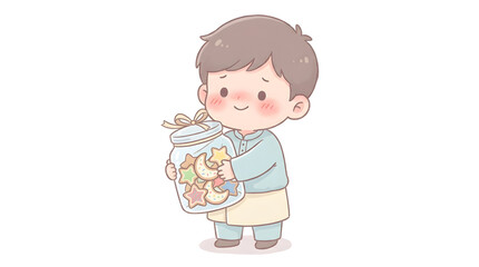 Cartoon Boy Holding Cookie Jar.