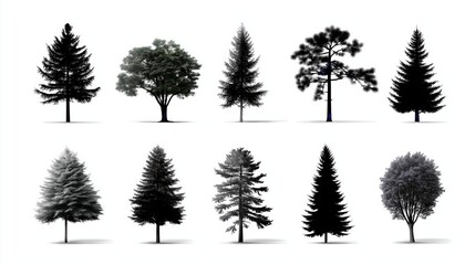 Fototapeta premium Collection of different trees representing biodiversity ecological variety and natural environment with botanical diversity concept