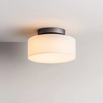 Modern Drum Flush Mount Ceiling Light Frosted White Glass Shade and Dark Bronze Base, Soft Ambient Glow, Contemporary Home Lighting, Elegant Fixture, Minimalist Design, Indoor