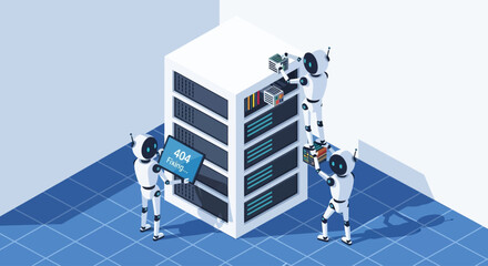 Three astronauts interacting with a central server in a futuristic space 3D illustration from a dynamic angled perspective © Fendi