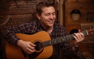 Obraz premium Abstract macro of an acoustic guitar, employed for creating music and sounds