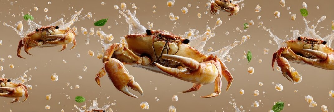 Fresh Cooked Crabs Splashing in Butter Sauce with Herbs and Corn