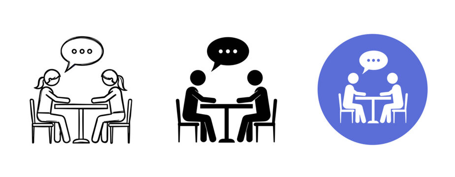 Silhouette icons of two people having a conversation at a table