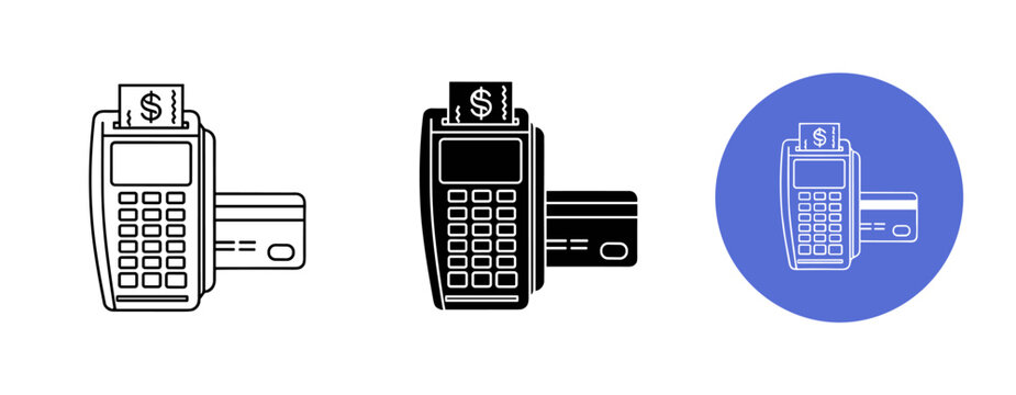 Credit card processing icons with payment terminal and dollar sign