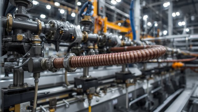 Air hose connectors are fitted to pneumatic equipment on a production line