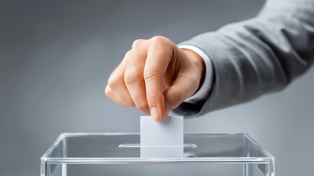 Hand placing ballot paper into box representing democratic voting process civic responsibility and individual political choice in modern election system