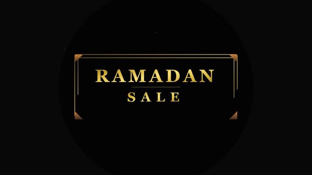 Golden Ramadan Sale text illustration with a decorative frame on a black background, conveying a business concept with warm tones.