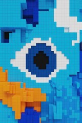 Fototapeta premium Pixelated Blue Eye with Orange and Blue Blocks pixel art