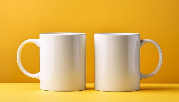 Mockup De Duas Canecas Em Um Fundo Amarelo Hd