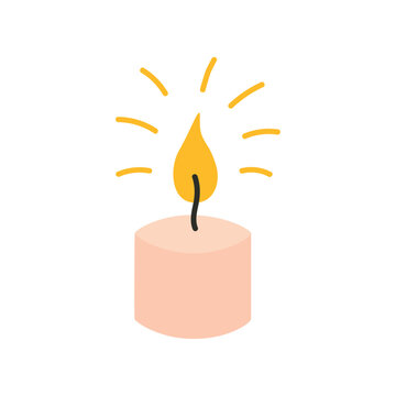 Candle Flame. Burning wax candle. Vector isolated.