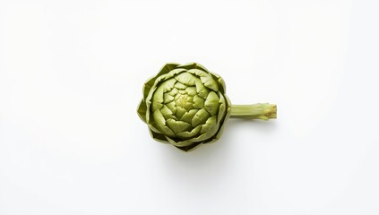 Obraz premium Artichoke arranged artistically against a white backdrop. Top view. Culinary theme