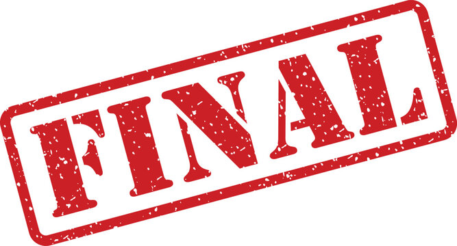 A striking red ink stamp displaying the definitive word FINAL on a clean white backdrop