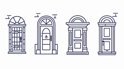 A collection of four minimalist door illustrations with different designs, suitable for graphic design