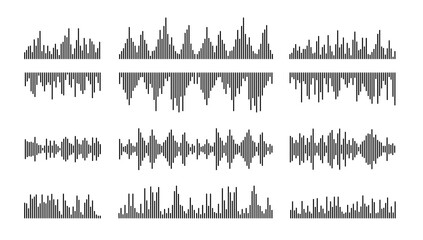 Podcast sound wave audio waveform vector illustration with frequency lines and music equalizer pattern. Soundwave icon for radio microphone voice recording, message signal and speech multimedia