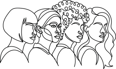 Mothers Day Four women faces continuous line women portrait black and white