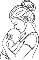 Mothers Day Mother holding sleeping baby in simple line child infant