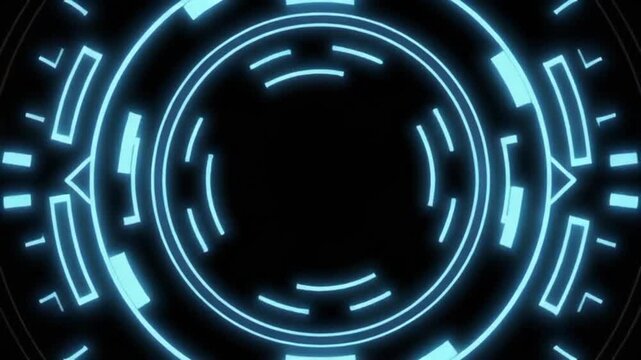 Neon blue glowing circular digital interface.