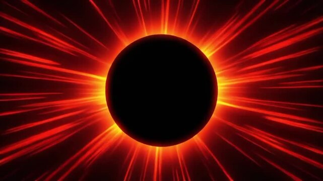 Solar eclipse with vibrant red sun rays.