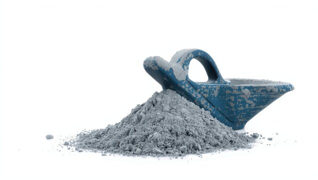 Cement powder and spackle separated against a white backdrop