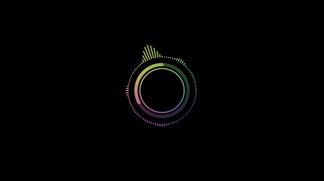 Circular colorful audio spectrum equalizer motion graphics for music visualization and digital sound levels