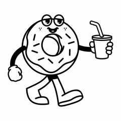 Obraz premium cartoon donut walking with drink