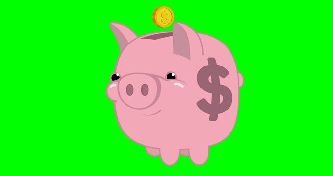 2d vector illustration of piggy bank for finance and investment concept, chroma key background.