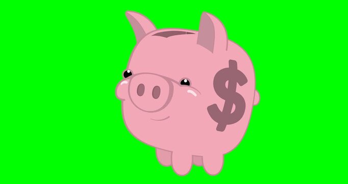 2d vector illustration of piggy bank for finance and investment concept, chroma key background.