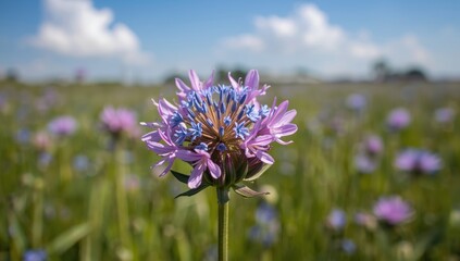 Obraz premium Chicory (Cichorium intybus) is a flowering plant that provides nectar and pollen, serves as a coffee alternative, and is utilized in sweets, canning, appetite stimulants, and chicory flower infusions