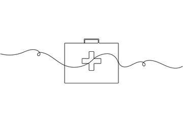 Obraz premium Medical first aid box sign icon continuous one line drawing art single on white background minimal emergency health care symbol outline vector illustration