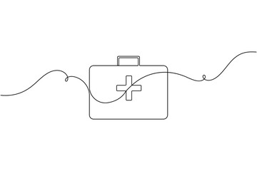 Obraz premium Medical first aid box sign icon continuous one line drawing art single on white background minimal emergency health care symbol outline vector illustration