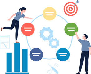 Business process steps concept. Work strategy method