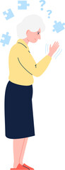 Puzzled woman with memory loss and cognitive problem symptoms