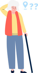 Place confusion problem. Aging woman with mental disorder