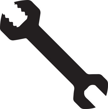 Single black silhouette of an open-end wrench on white background, versatile tool