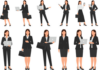 Fototapeta premium Businesswoman Character Set with Professional Female Office Worker Poses for Corporate and Business Design Projects