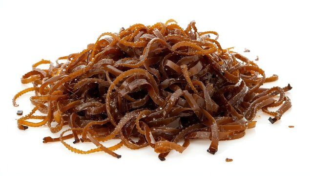 Close-up of isolated wet laminaria kelp pile on white background
