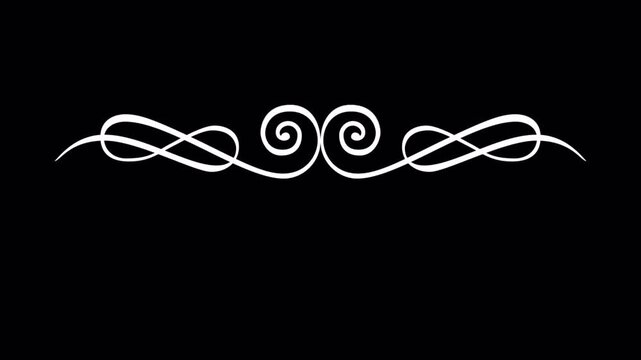 Elegant White Swirls and Scrolls on Black Background Decorative Element.