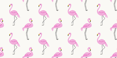 Pink flamingo tropical bird seamless pattern