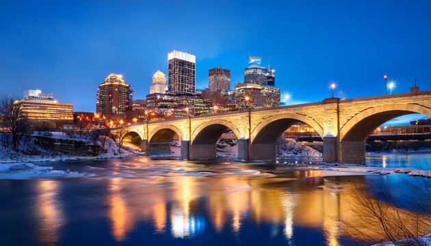 night view of stone arch bridge and downtown minneapolis minnesota bridge architecture cityscape illuminated