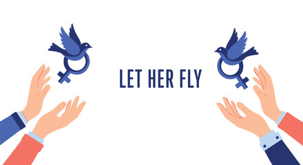 Obraz premium Empowerment icon set with female symbols and birds