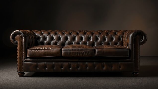 Dark Room Chesterfield Sofa in Brown Leather Classic Style