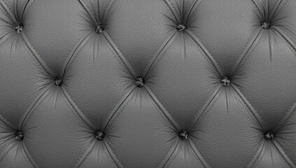 Naklejka premium Detailed image of gray leather with tufted diamond pattern and button accents. Ideal for furniture design, interiors, or backgrounds. Texture photo
