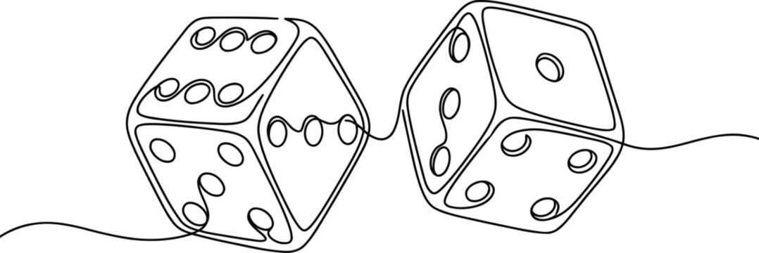 Casino Dice Single Continuous Line Icon, Minimalist Gambling Game Outline