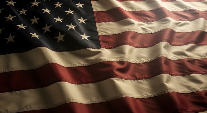 American flag waving in the wind with shadows