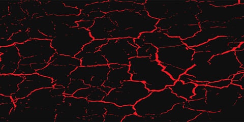 Abstract Red Grunge Texture, Minimal Lava with Cracks on Black Clay for Banners, Covers, and Flyers. Vector Illustration