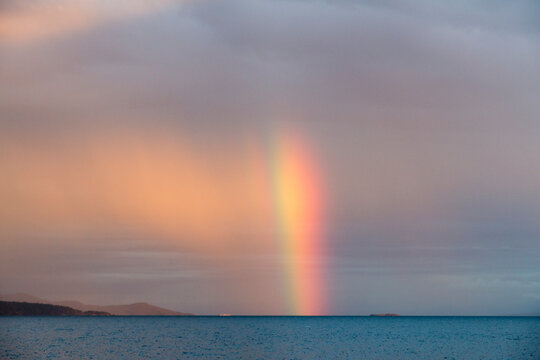 Canada, BC, Sunshine Coast.  Rainbow light effect over Howe Sound.  Near Vancouver, BC