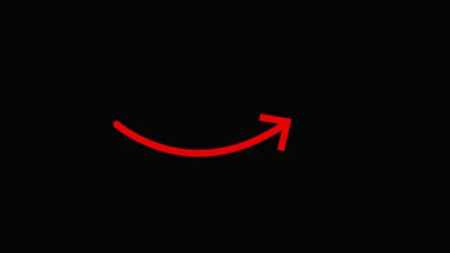 Red curved arrow pointing to the right on a black background direction indicator symbol right pointing arrow.