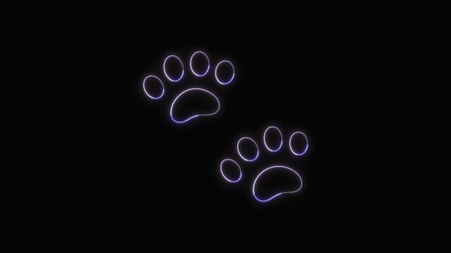  Paw Prints Icon Neon Seamless Loop 4K with Black Background Animated Promotional Typography for Video Editing