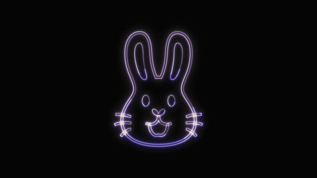  Rabbit Icon Neon Seamless Loop 4K with Black Background Animated Promotional Typography for Video Editing