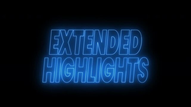 Extended highlights text animation in glowing blue neon style. 4k animated typography for advertisements, event promotions, and social media post.